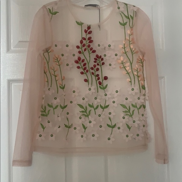 Zara Tops - New Zara embroidered 3d flower mesh top s
